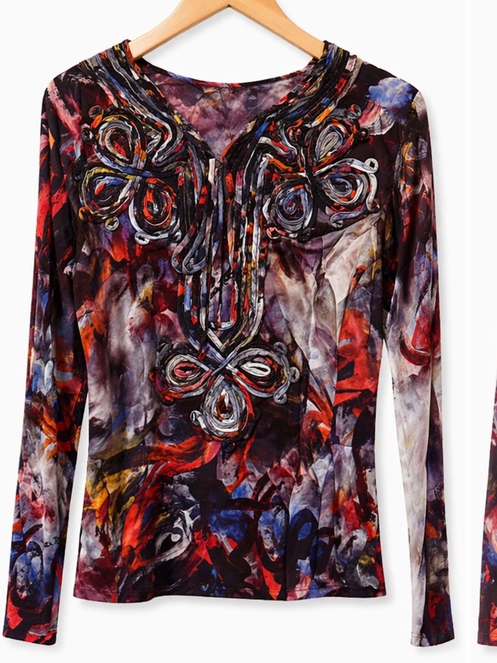 Abstract Multi-Color Long-Sleeve Women’s Top Size M/L